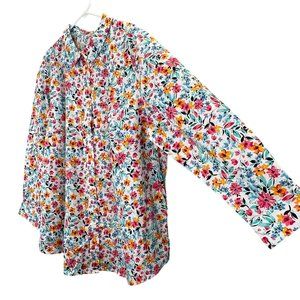 Woman Within Floral Button Up Blouse Shirt Plus size 2X Flower Spring NWOT